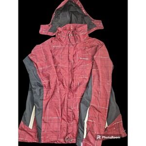 Women's XL Columbia Interchange Omni-tech Bugaboo‎ Maroon Full Zip Plaid Jacket